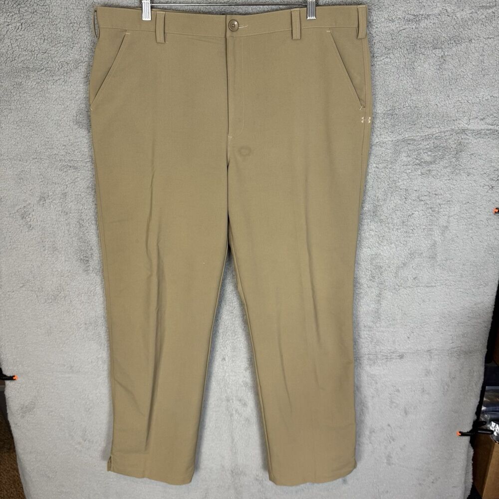 S Under Armour Pants Mens 40x32 Beige Golf Flat Front Casual Performance